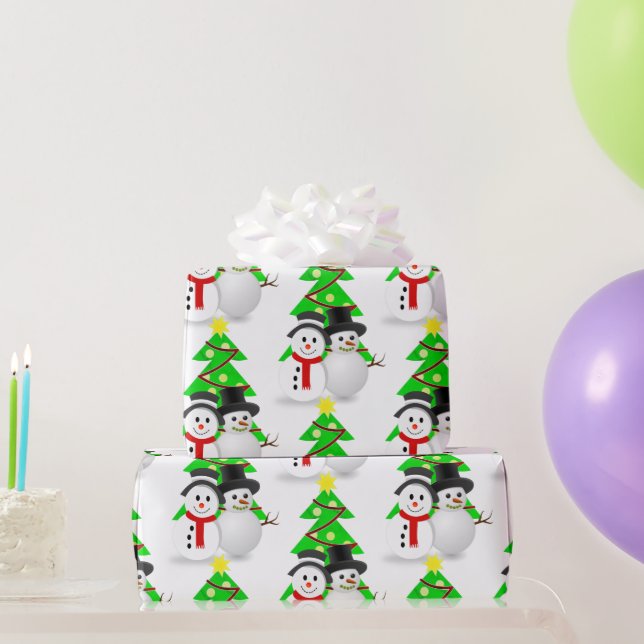 Snowman with Christmas Trees / Holiday Gift Wrapping Paper (Party Gifts)