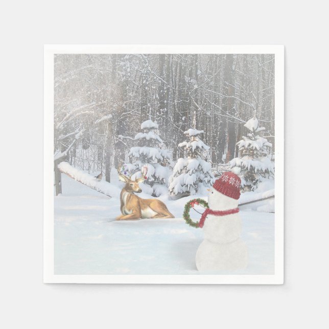 snowman with Christmas wreathe for deer Napkin (Front)