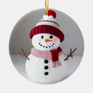 Snowman with cute Hat Ceramic Tree Decoration