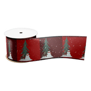 Snowman with Deer in Snowflakes Satin Ribbon