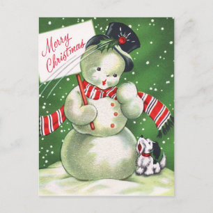 Snowman with Dog Holiday Postcard