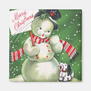 Snowman with Dog Magnet