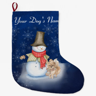 Snowman with dog- Pomeranian Lover Large Christmas Large Christmas Stocking