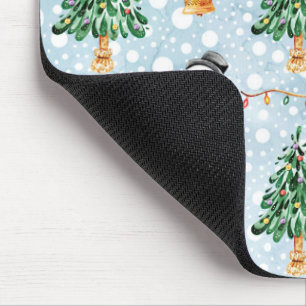 Snowman With Fir Tree In Watercolor Pattern Mouse Mat
