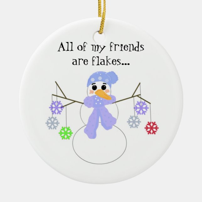 Snowman with Flakey Friends Ceramic Tree Decoration (Front)