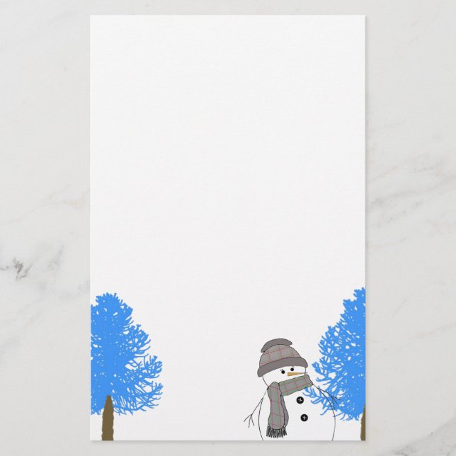 Snowman with Frosty Trees Stationery (Front)