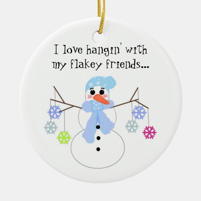 Snowman with Funny Saying Ceramic Tree Decoration (Front)