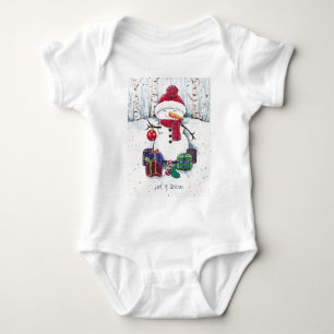 Snowman With Gifts In Watercolor Baby Bodysuit