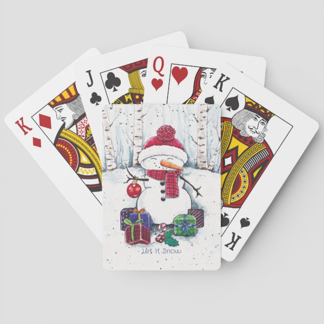 Snowman With Gifts In Watercolor  Playing Cards (Back)