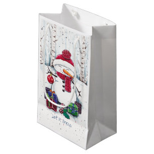Snowman With Gifts In Watercolor  Small Gift Bag