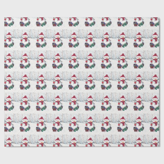 Snowman With gifts In Watercolor  Wrapping Paper (Flat)
