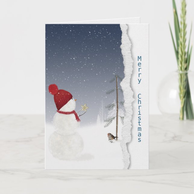 snowman with gold star miss you card (Front)
