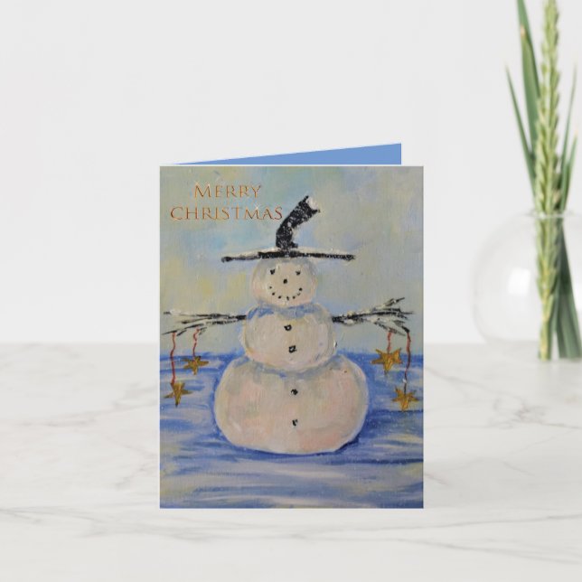 Snowman with gold stars thank you card (Front)