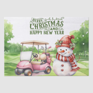 Snowman with golf-themed  Christmas gift Tissue Paper
