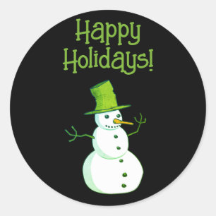 Snowman with Green Hat Christmas Classic Round Sticker