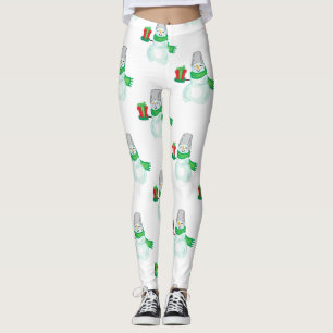 Snowman With Green Scarf Red Gift Leggings