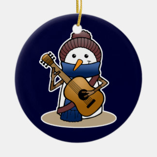 Snowman with Guitar Ceramic Tree Decoration