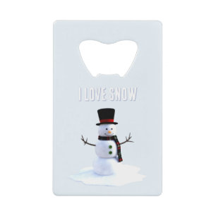 Snowman with hat and scarf. I Love Snow