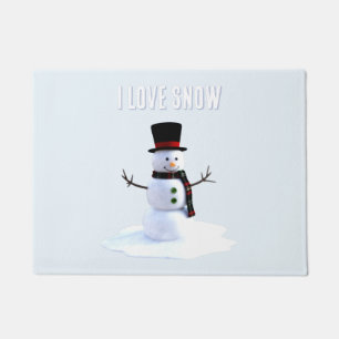 Snowman with hat and scarf. I Love Snow Doormat