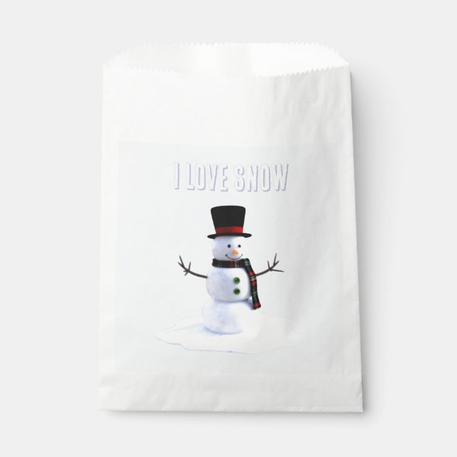 Snowman with hat and scarf. I Love Snow Favour Bags (Front)