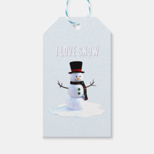 Snowman with hat and scarf. I Love Snow Gift Tags