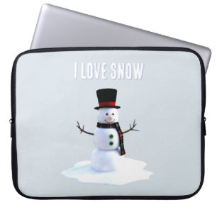 Snowman with hat and scarf. I Love Snow Laptop Sleeve