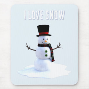 Snowman with hat and scarf. I Love Snow Mouse Mat