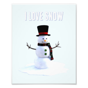 Snowman with hat and scarf. I Love Snow Photo Print
