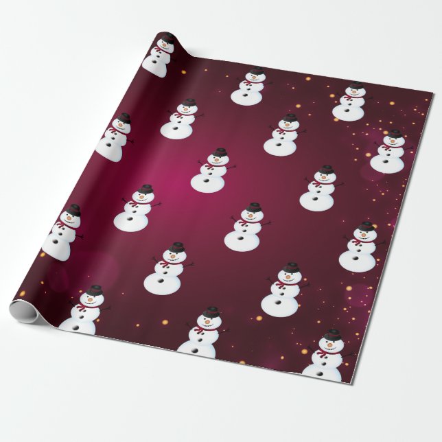 Snowman With Hat Red Wrapping Paper (Unrolled)