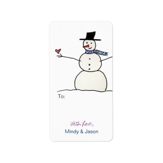 Snowman with Heart Gift Tags Address Label