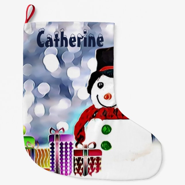 Snowman with his gifts large christmas stocking (Front)