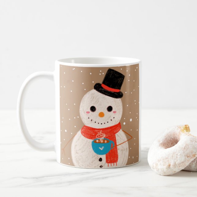 Snowman With Hot Chocolate Coffee Mug (With Donut)