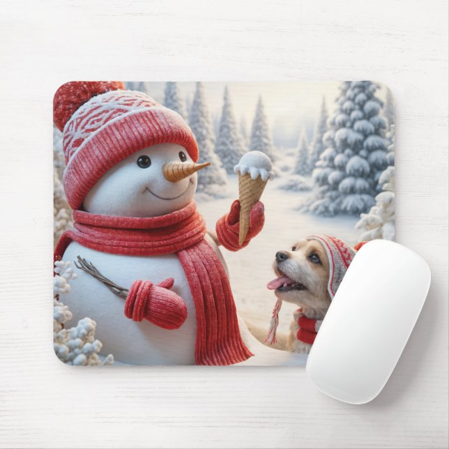 Snowman With Ice Cream Cone Mouse Mat (With Mouse)