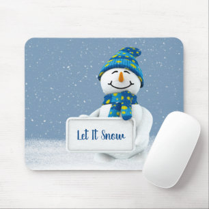 Snowman with LET IT SNOW Sign Mouse Mat