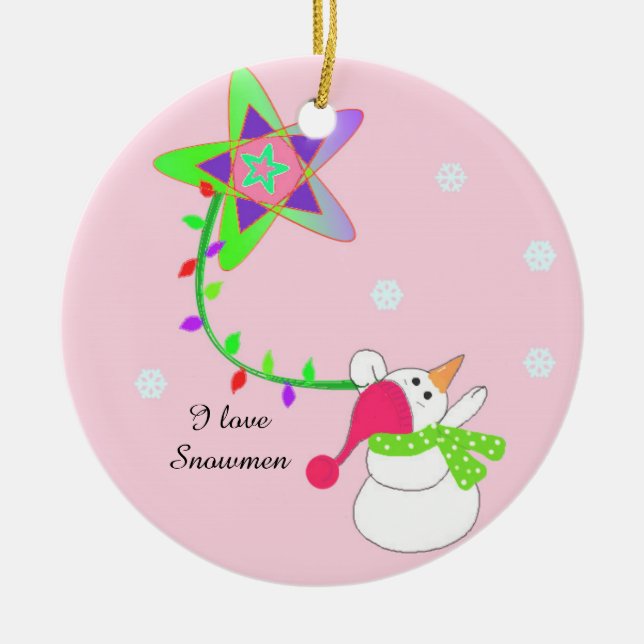 Snowman with Lights and a Star Ceramic Tree Decoration (Front)