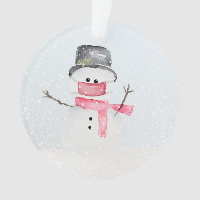 Snowman With Mask 2020 Christmas Acrylic Ornament (Front)