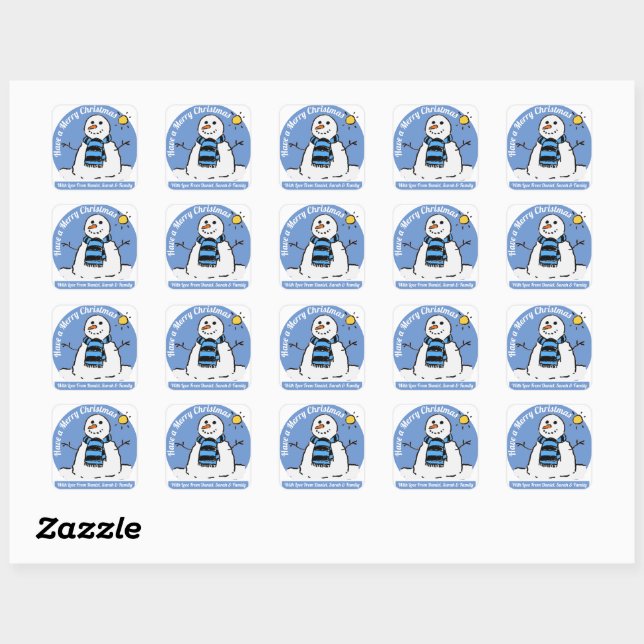 Snowman with Message! Square Sticker (Sheet)