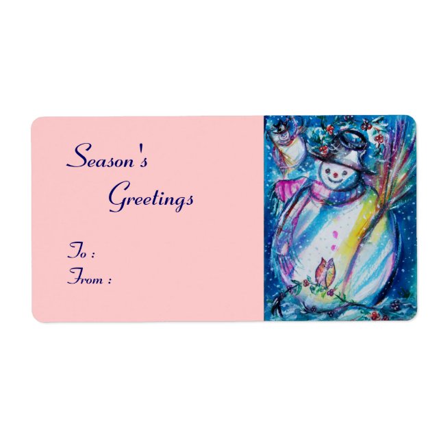 SNOWMAN WITH OWL , white blue pink (Front)