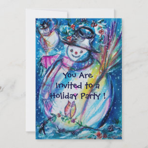 SNOWMAN WITH OWL WINTER HOLIDAY PARTY INVITATION