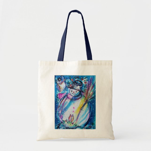 SNOWMAN WITH OWL ,Winter Season Tote Bag (Front)