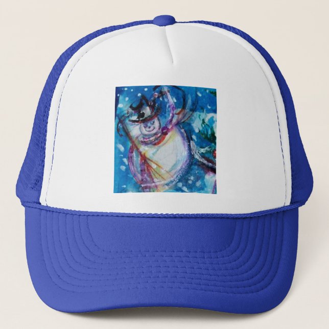 SNOWMAN WITH OWL Winter Season Trucker Hat (Front)