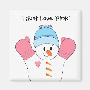 Snowman with Pink Mittens Magnet