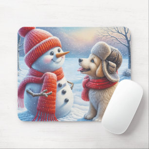 Snowman With Puppy Mouse Mat