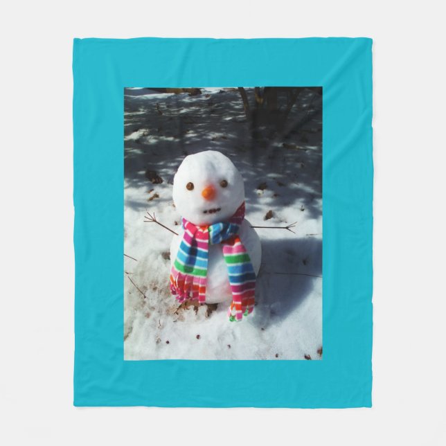 Snowman with Rainbow Scarf Fleece Blanket (Front)