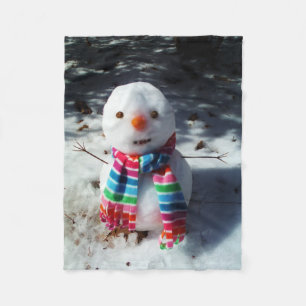 Snowman with Rainbow Scarf Fleece Blanket