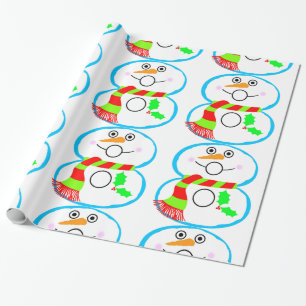 Snowman with Red and Green Scarf Christmas Holiday Wrapping Paper
