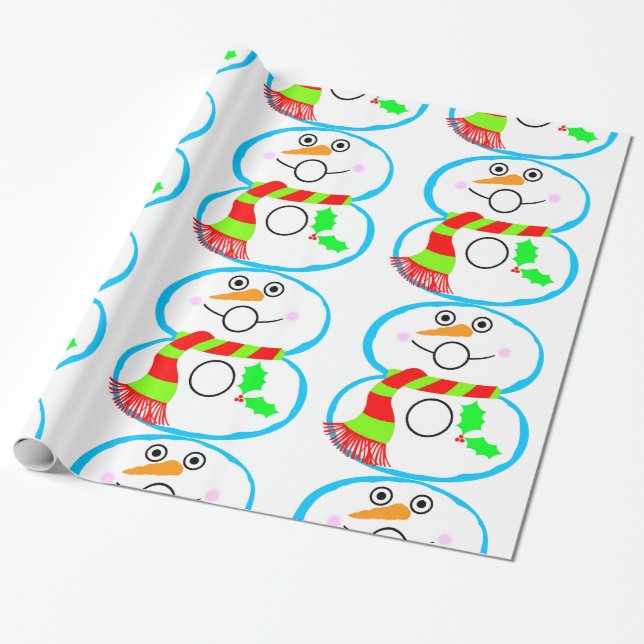 Snowman with Red and Green Scarf Christmas Holiday Wrapping Paper (Unrolled)