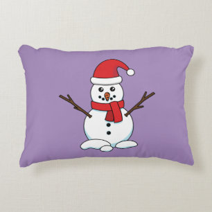 Snowman with Red Bonnet and Scarf Decorative Cushion
