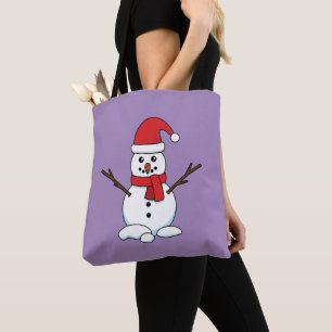 Snowman with Red Bonnet and Scarf Tote Bag
