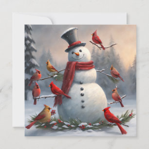Snowman with Red Cardinals Snowy